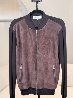 Salvatore Ferragamo Suede & Knit Bomber Jacket – Made in Italy – Size S